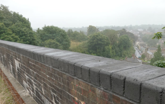 Cast & stained replacement blocks on the parapet, Bath Road Viaduct, Shepton Mallet.